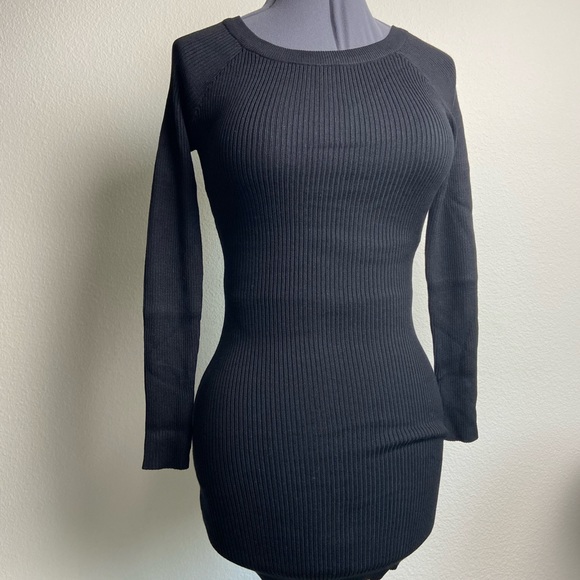 BESTOW Black Crew Neck Long Sleeve Rib Knit Sweater Tunic, M - Picture 4 of 8